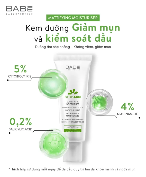 kem dưỡng kiềm dầu babé mattifying moisturiser